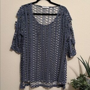 Patchington Blue Open-Knit Blouse
